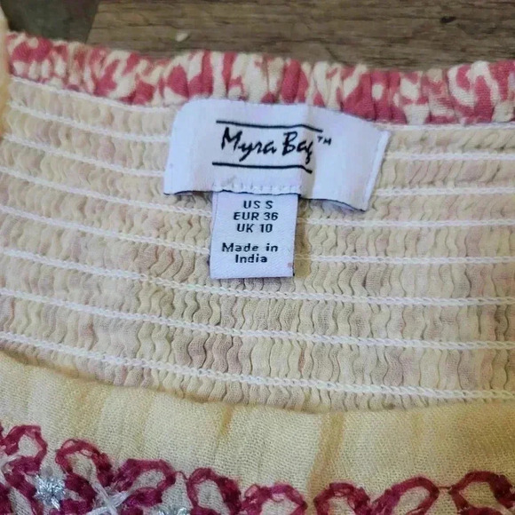 Myra Bag Pink Longsleeve Embroidered Smocked Dress Size Small - Picture 2 of 7